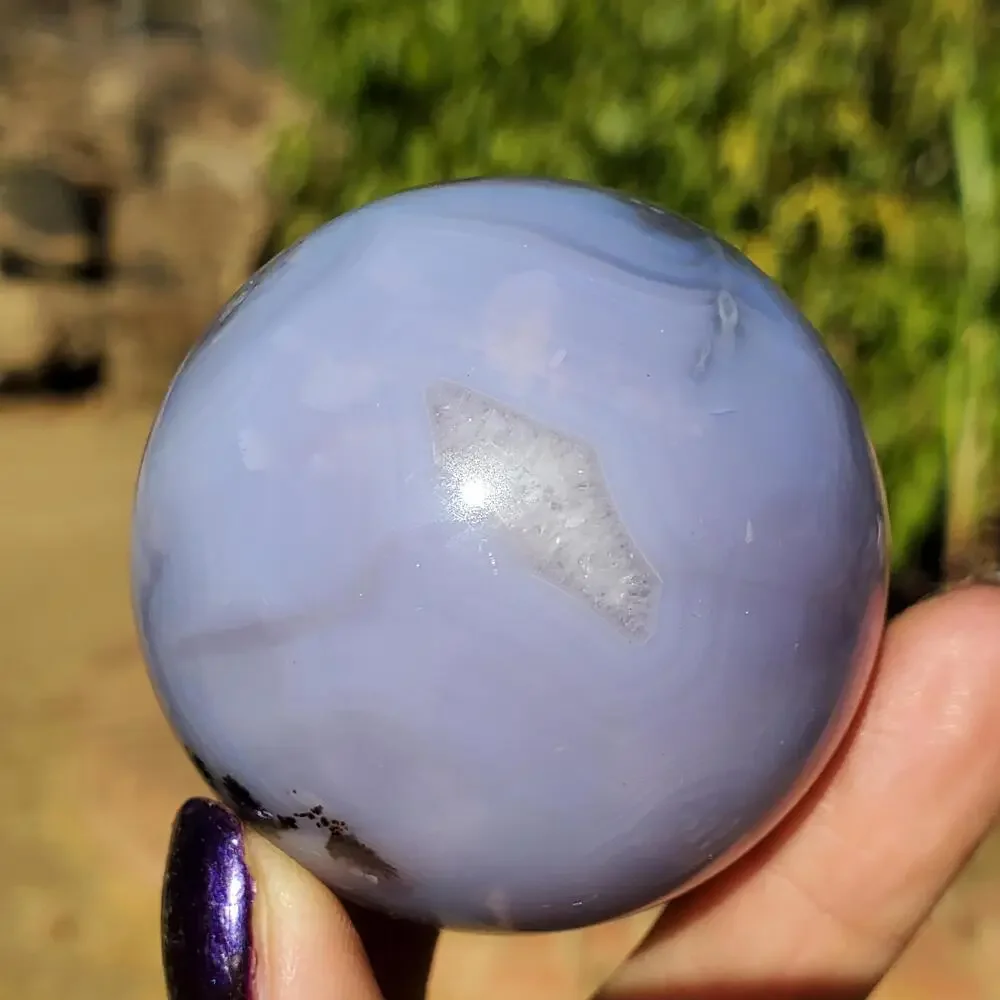 Light Blue Flower Agate Crystal Stone Sphere 180 grams 51 mm